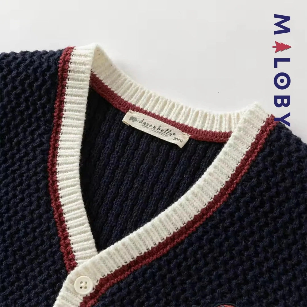 Cardigan en maille marine pour garçon, parfait pour les vêtements enfants au Maroc.