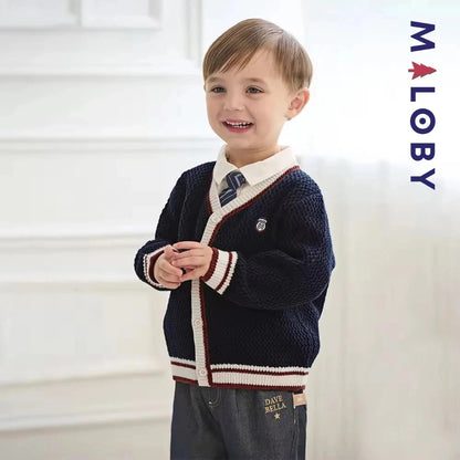Cardigan en maille marine pour garçon, parfait pour les vêtements enfants au Maroc.