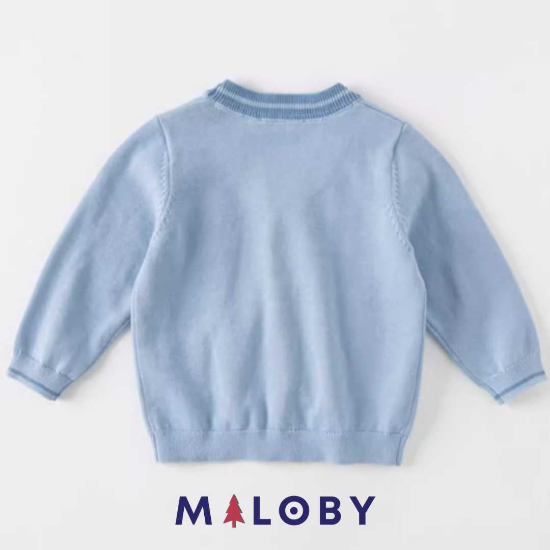 Cardigan en maille bleu pour garçon, parfait pour les vêtements enfants au Maroc.