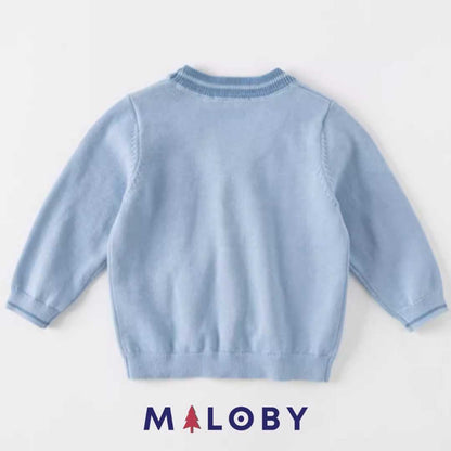 Cardigan en maille bleu pour garçon, parfait pour les vêtements enfants au Maroc.