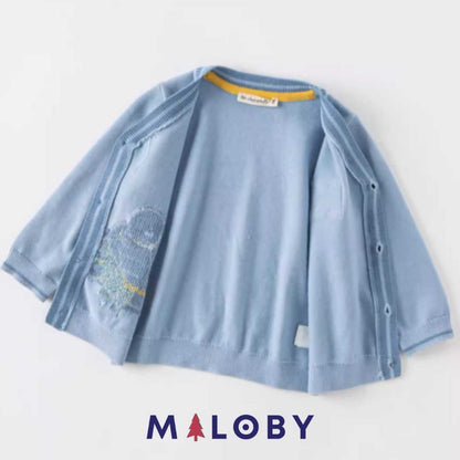 Cardigan en maille bleu pour garçon, parfait pour les vêtements enfants au Maroc.