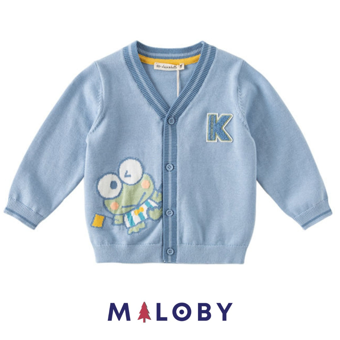 Cardigan en maille bleu pour garçon, parfait pour les vêtements enfants au Maroc.