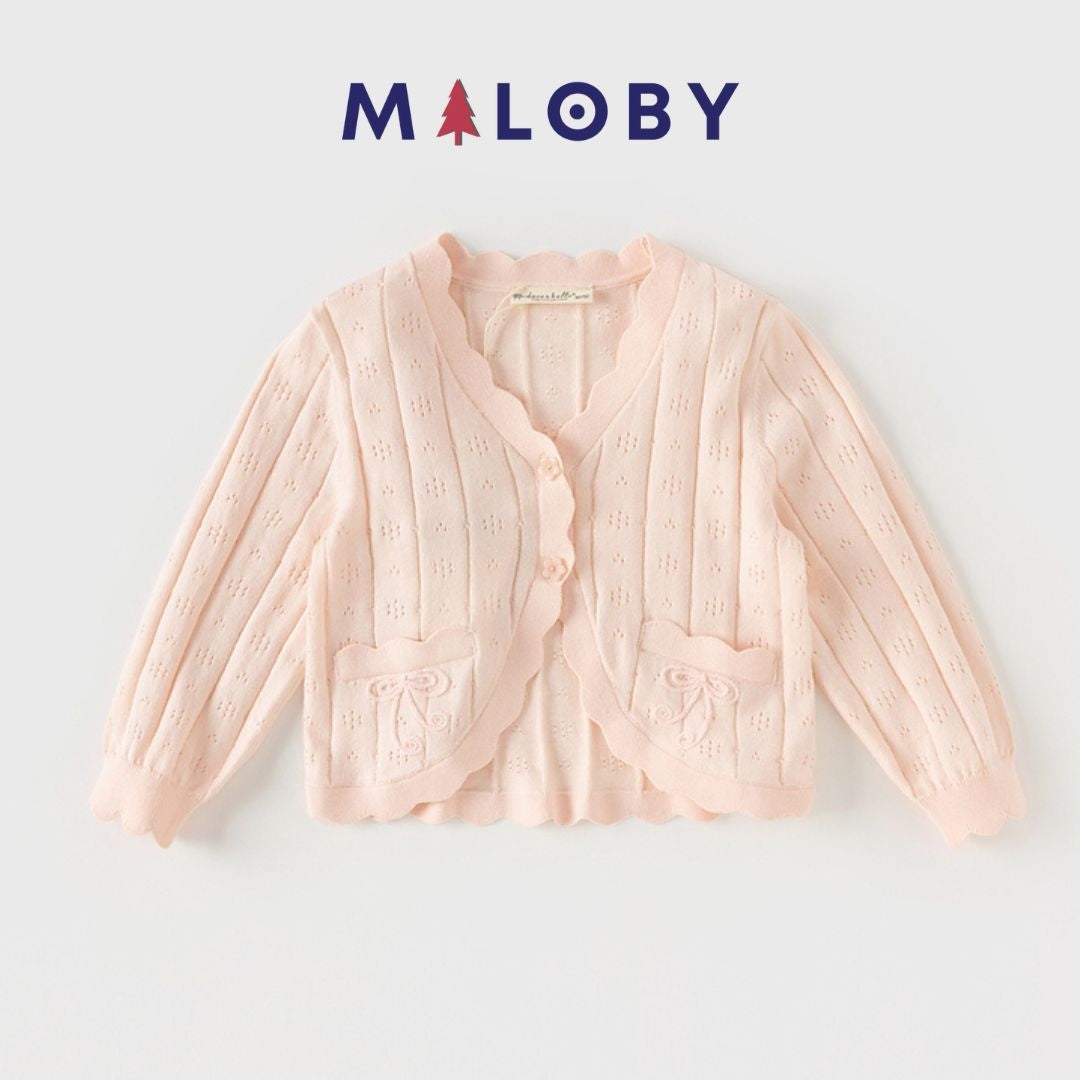 Cardigan en maille pointelle corail pour fille, parfait pour les vêtements enfants.
