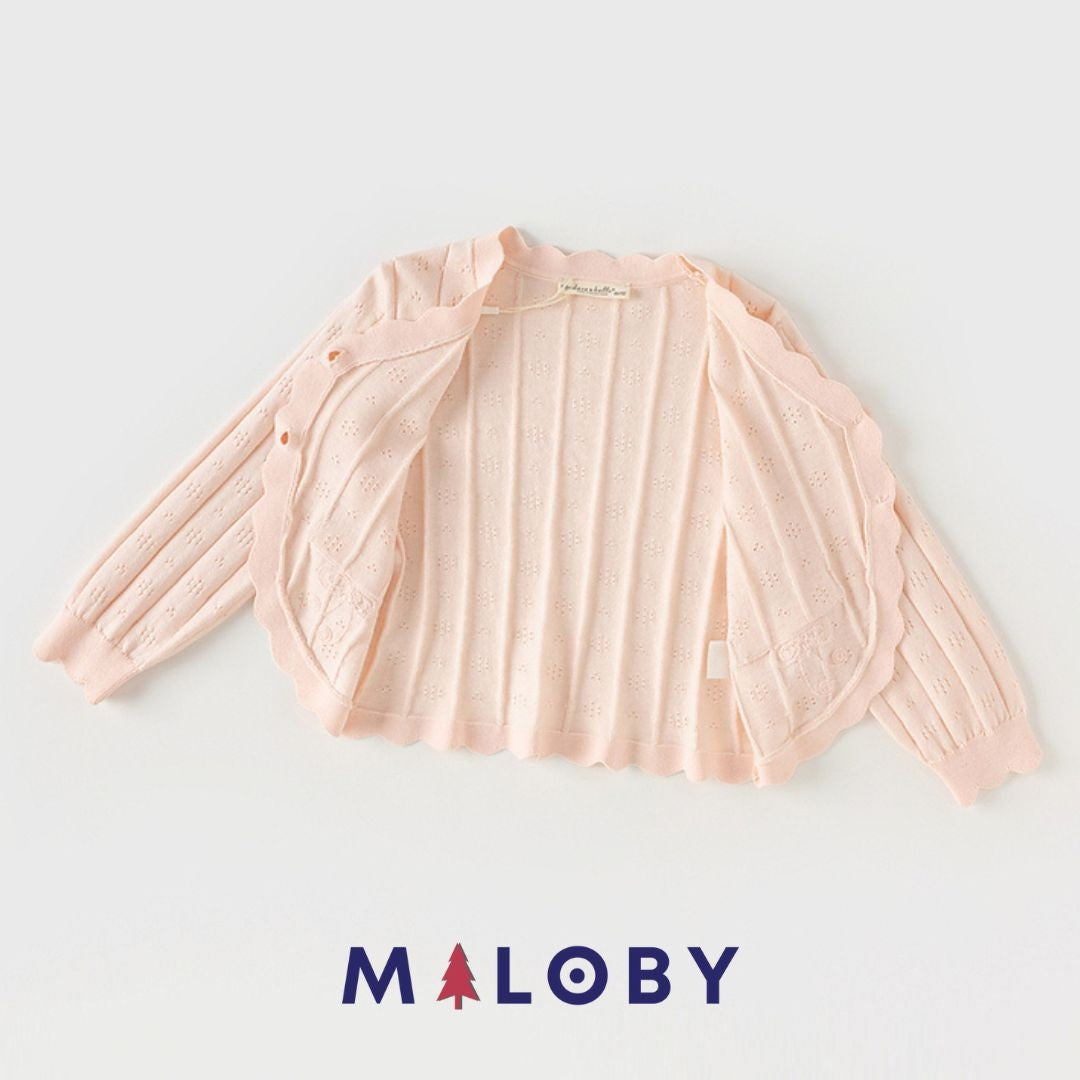 Cardigan en maille pointelle corail pour fille, parfait pour les vêtements enfants.