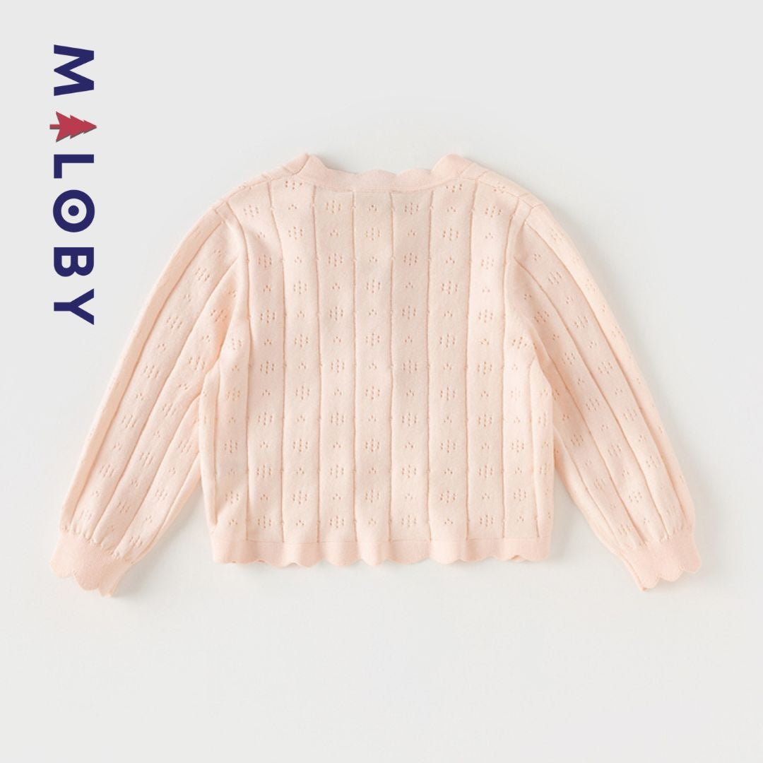 Cardigan en maille pointelle corail pour fille, parfait pour les vêtements enfants.