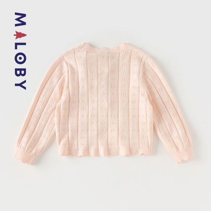 Cardigan en maille pointelle corail pour fille, parfait pour les vêtements enfants.
