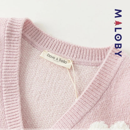 Cardigan mauve motifs cœurs irisés pour fille, idéal pour les vêtements d'enfants au Maroc.