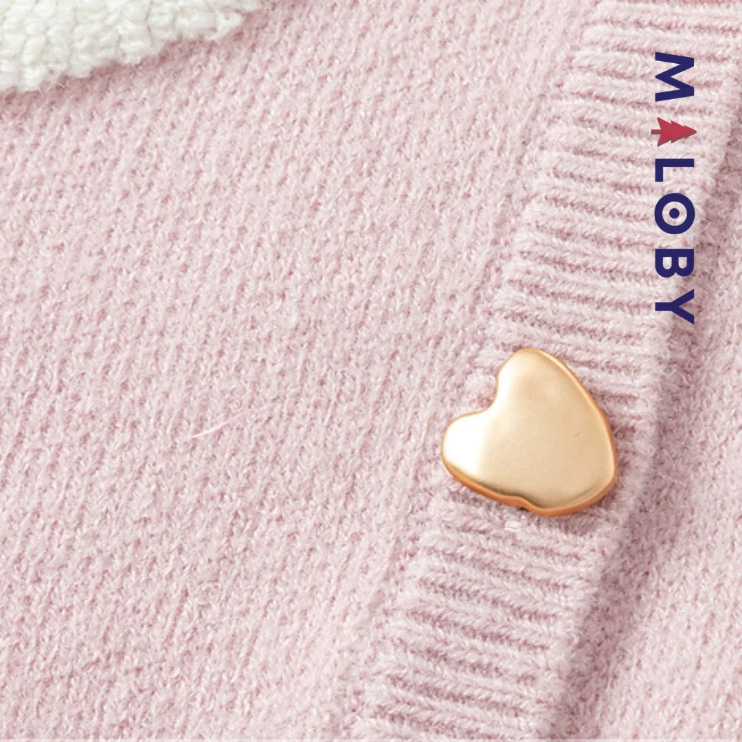 Cardigan mauve motifs cœurs irisés pour fille, idéal pour les vêtements d'enfants au Maroc.