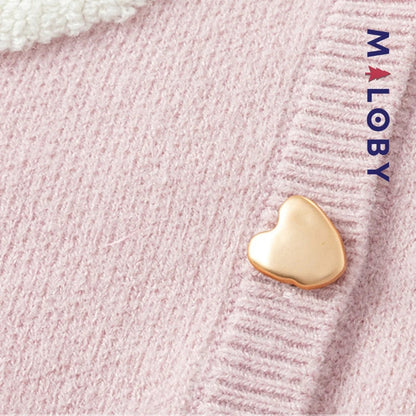 Cardigan mauve motifs cœurs irisés pour fille, idéal pour les vêtements d'enfants au Maroc.