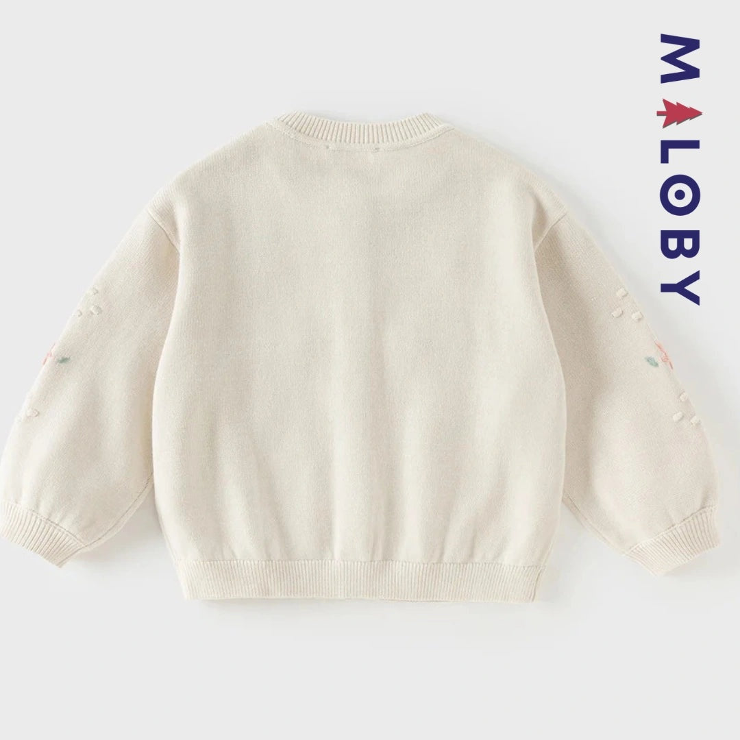 Cardigan en pur coton beige brodé pour fille, parfait pour les vêtements d'anniversaire.