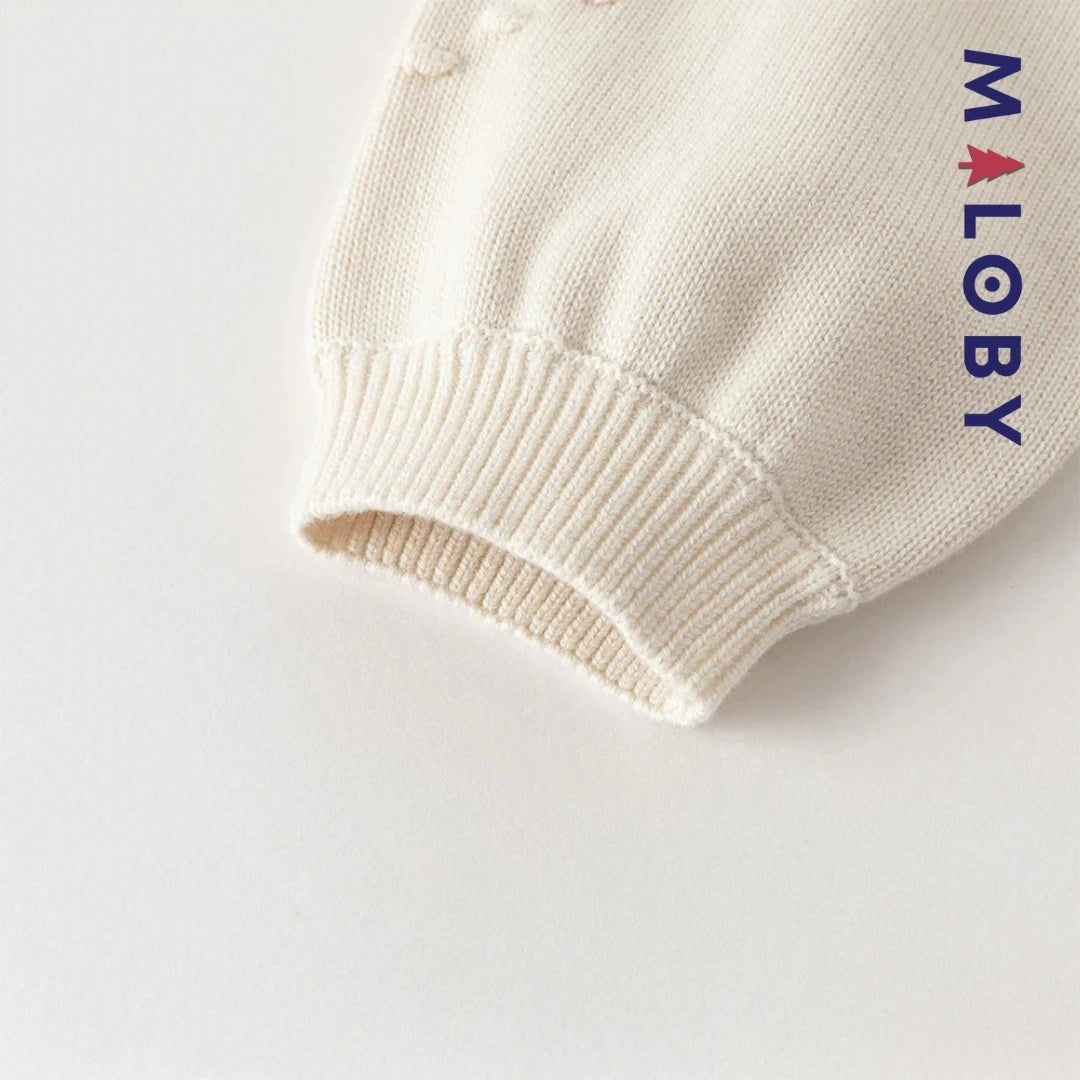 Cardigan en pur coton beige brodé pour fille, parfait pour les vêtements d'anniversaire.