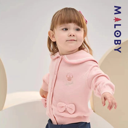 Cardigan en pur coton rose motif Minnie pour fille, idéal pour les enfants.