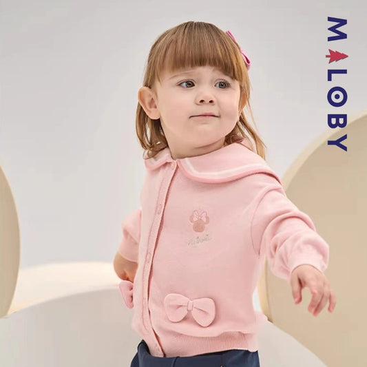 Cardigan en pur coton rose motif Minnie pour fille, idéal pour les enfants.