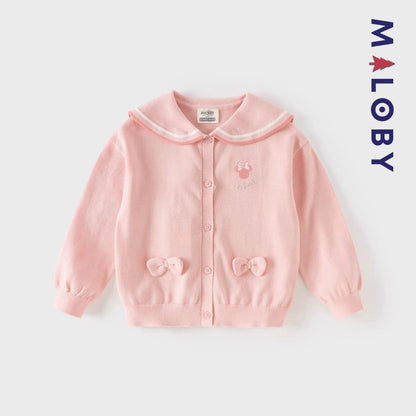 Cardigan en pur coton rose motif Minnie pour fille, idéal pour les enfants.