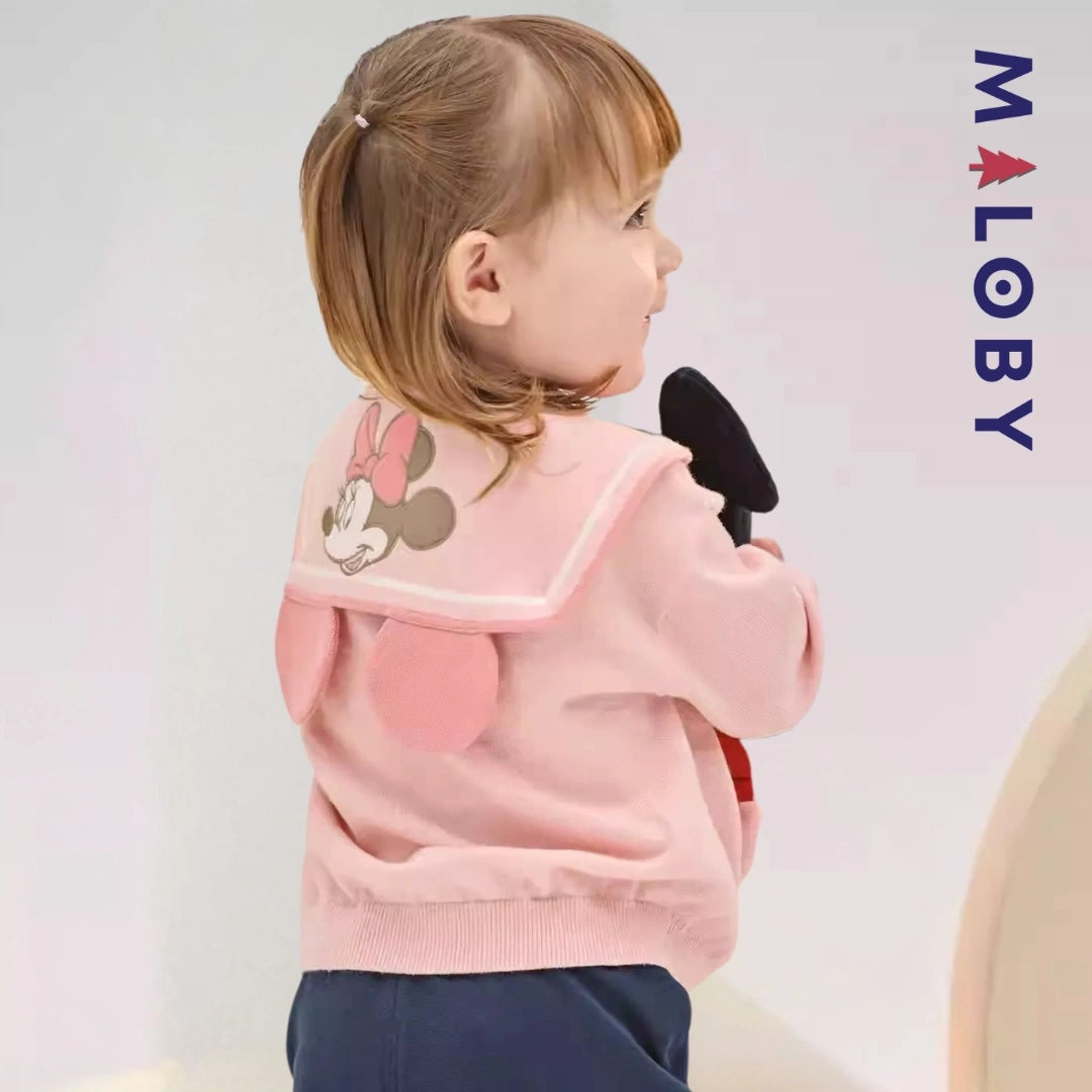 Cardigan en pur coton rose motif Minnie pour fille, idéal pour les enfants.