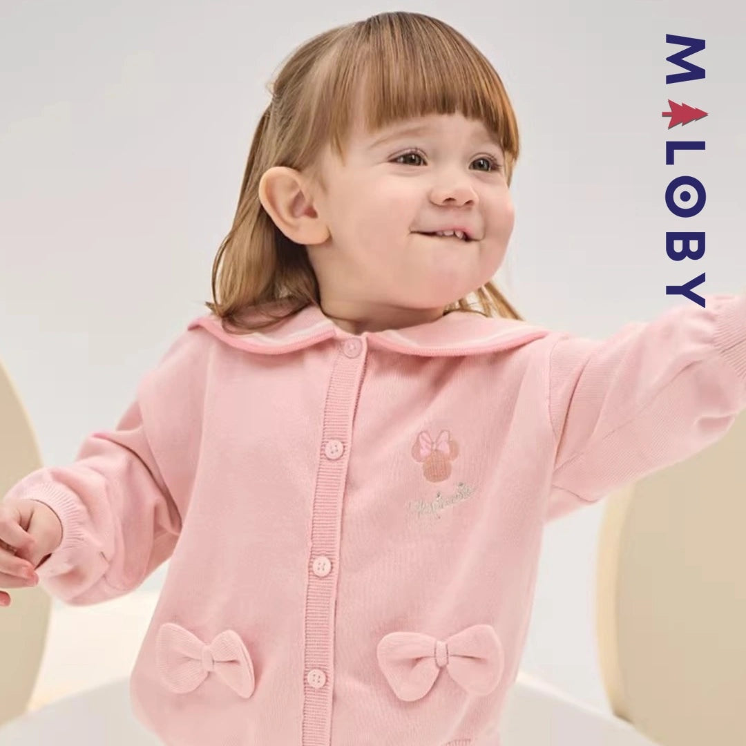 Cardigan en pur coton rose motif Minnie pour fille, idéal pour les enfants.