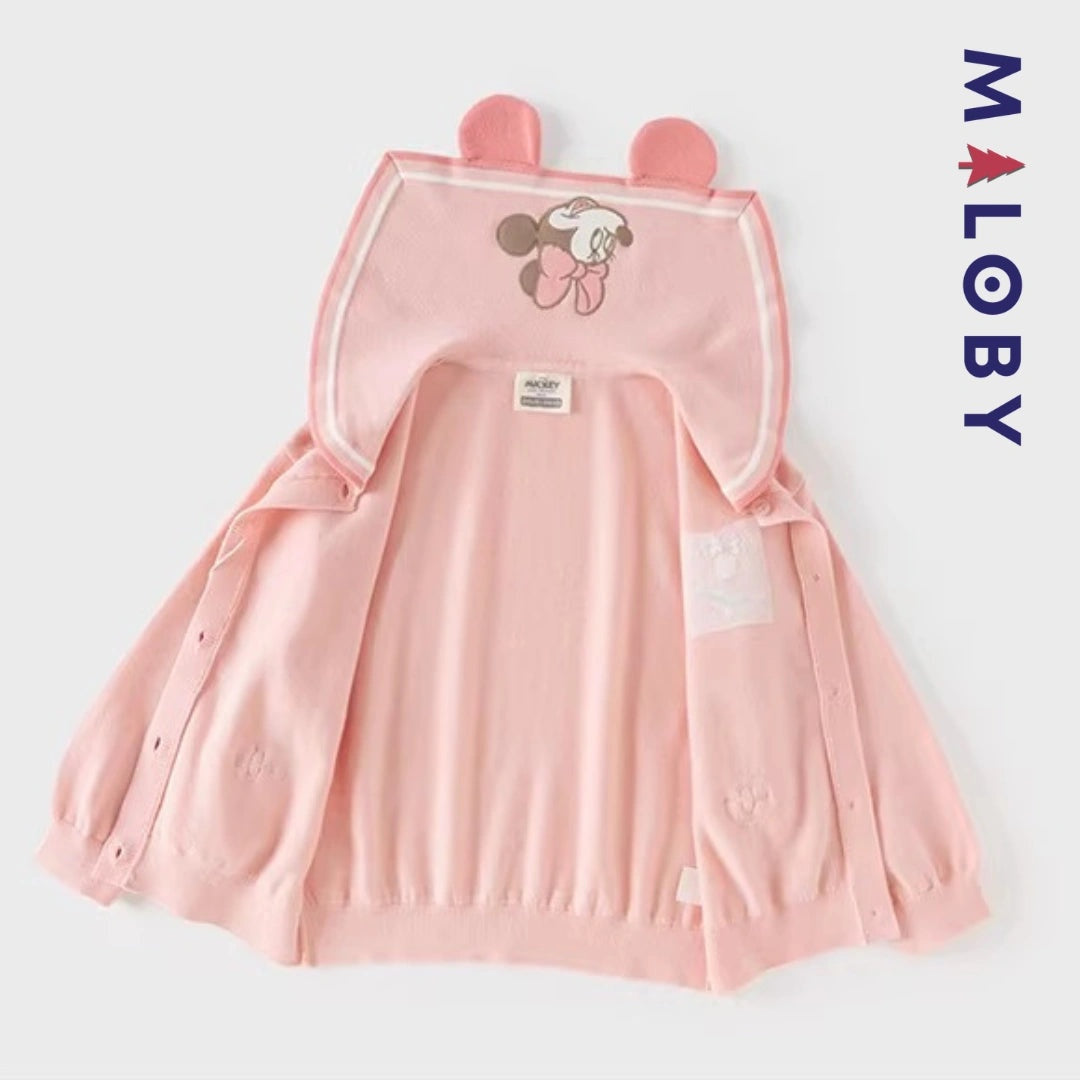 Cardigan en pur coton rose motif Minnie pour fille, idéal pour les enfants.
