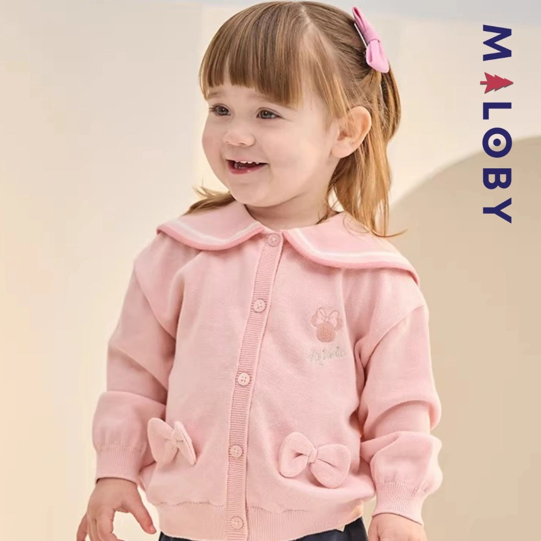 Cardigan en pur coton rose motif Minnie pour fille, idéal pour les enfants.