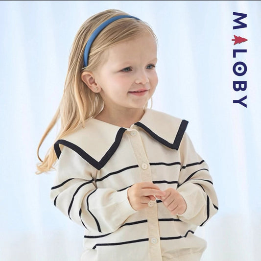 Cardigan rayé beige pour fille, idéal pour les vêtements d'anniversaire et les occasions spéciales.