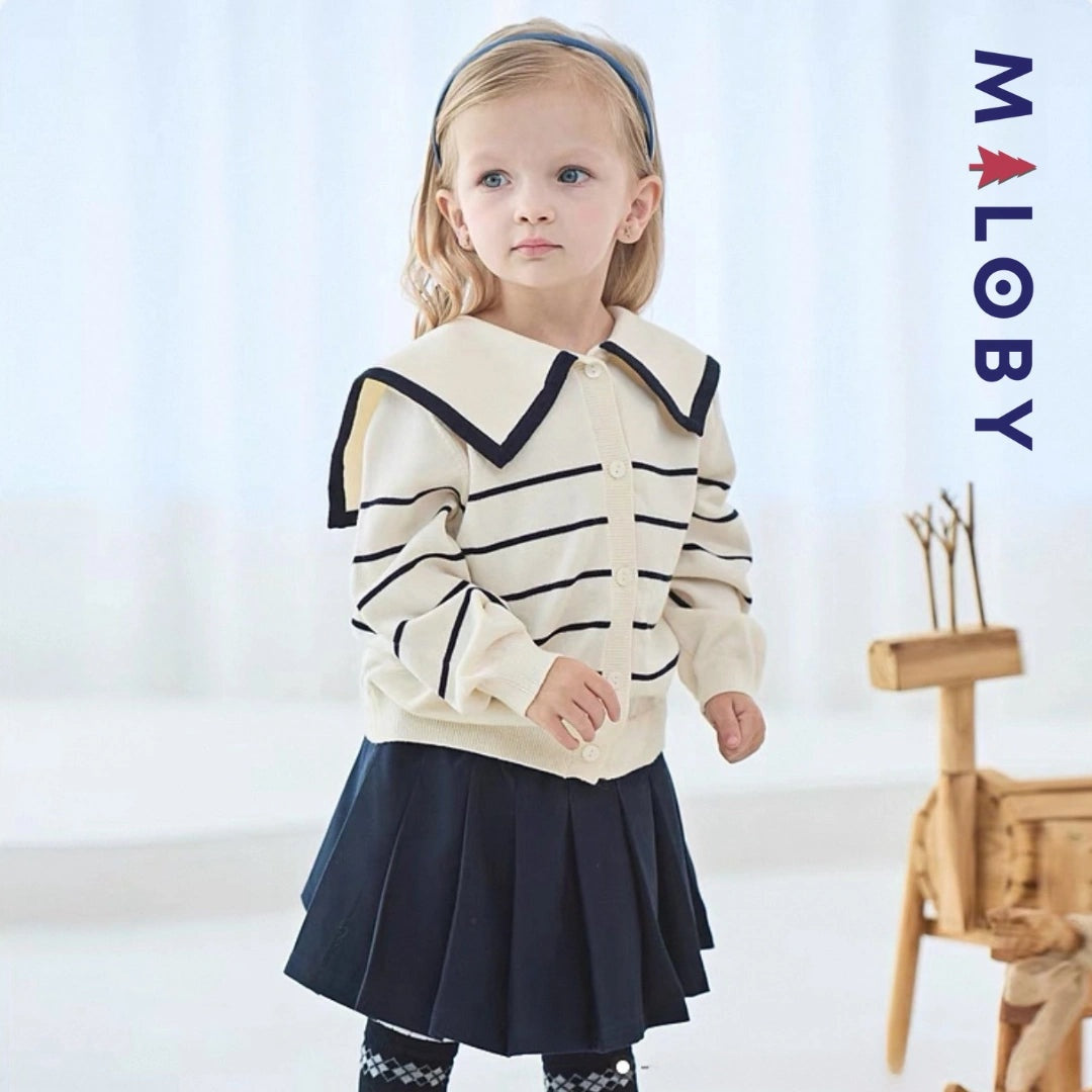 Cardigan rayé beige pour fille, idéal pour les vêtements d'anniversaire et les occasions spéciales.