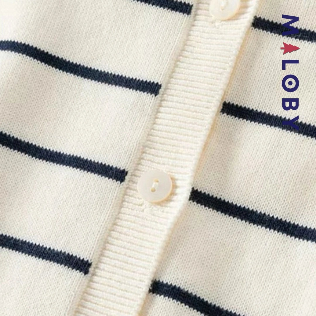 Cardigan rayé beige pour fille, idéal pour les vêtements d'anniversaire et les occasions spéciales.