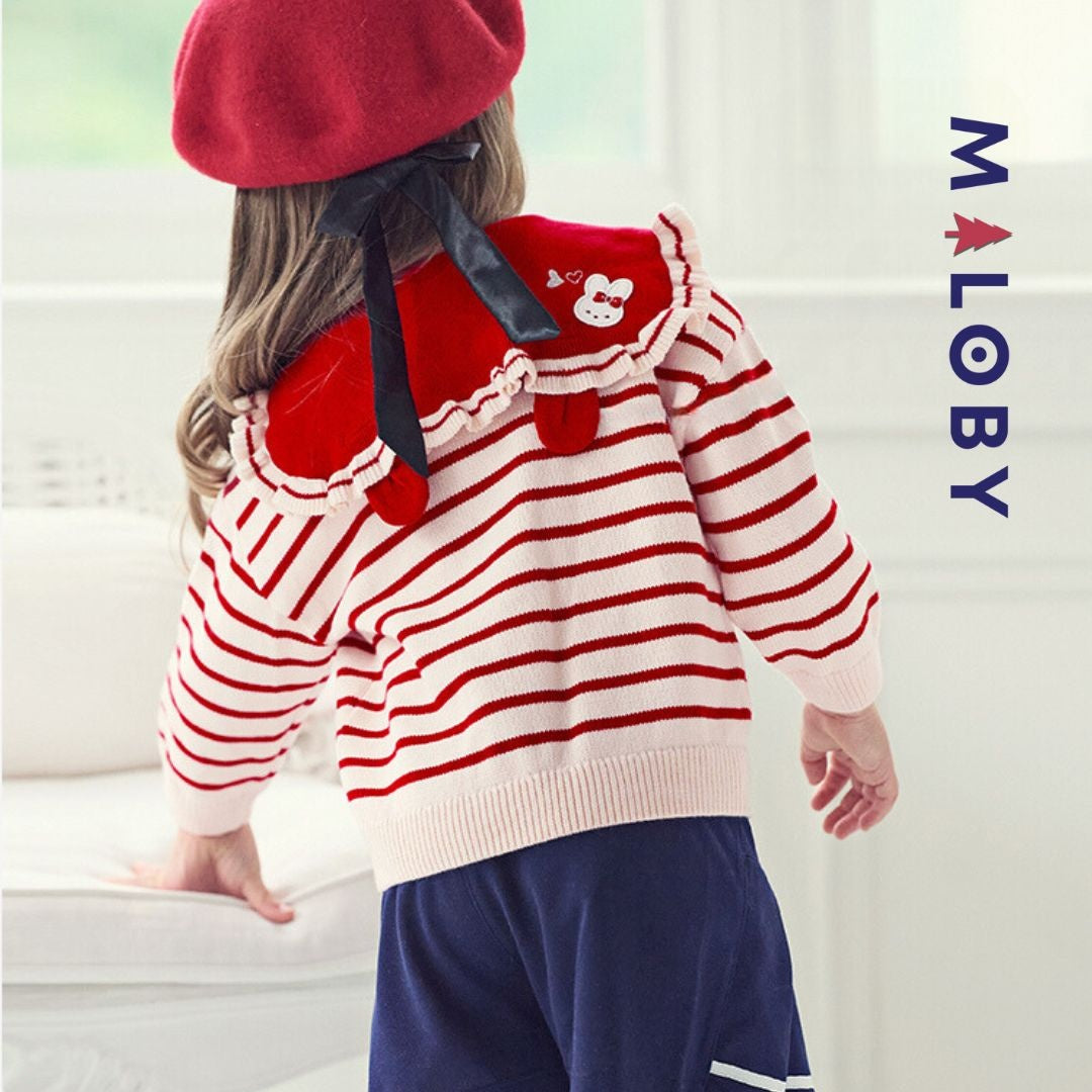 Cardigan rayé rouge pour fille, parfait pour les vêtements enfants au Maroc.