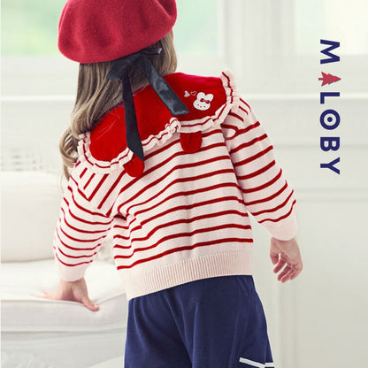 Cardigan rayé rouge pour fille, parfait pour les vêtements enfants au Maroc.