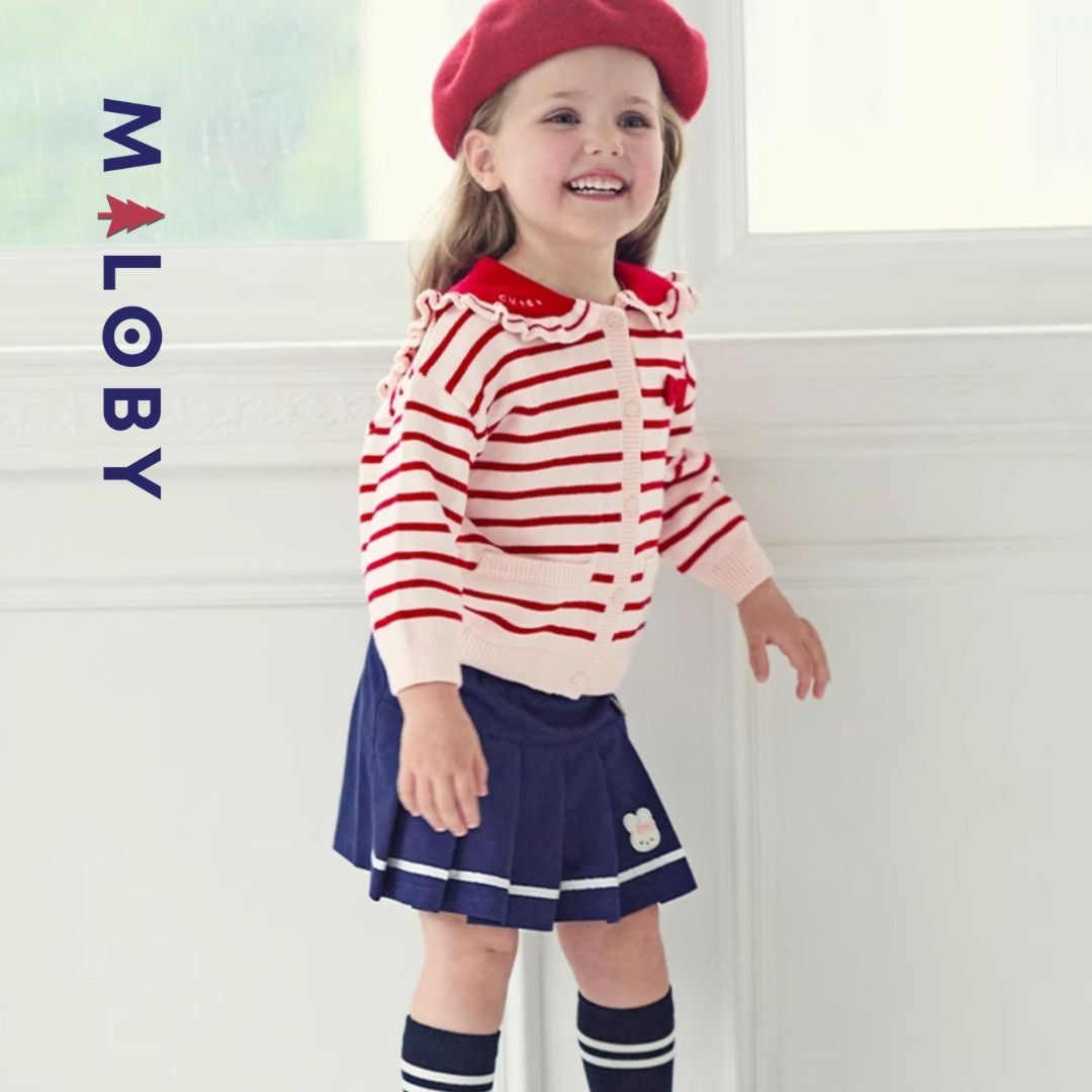 Cardigan rayé rouge pour fille, parfait pour les vêtements enfants au Maroc.