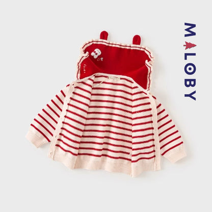 Cardigan rayé rouge pour fille, parfait pour les vêtements enfants au Maroc.