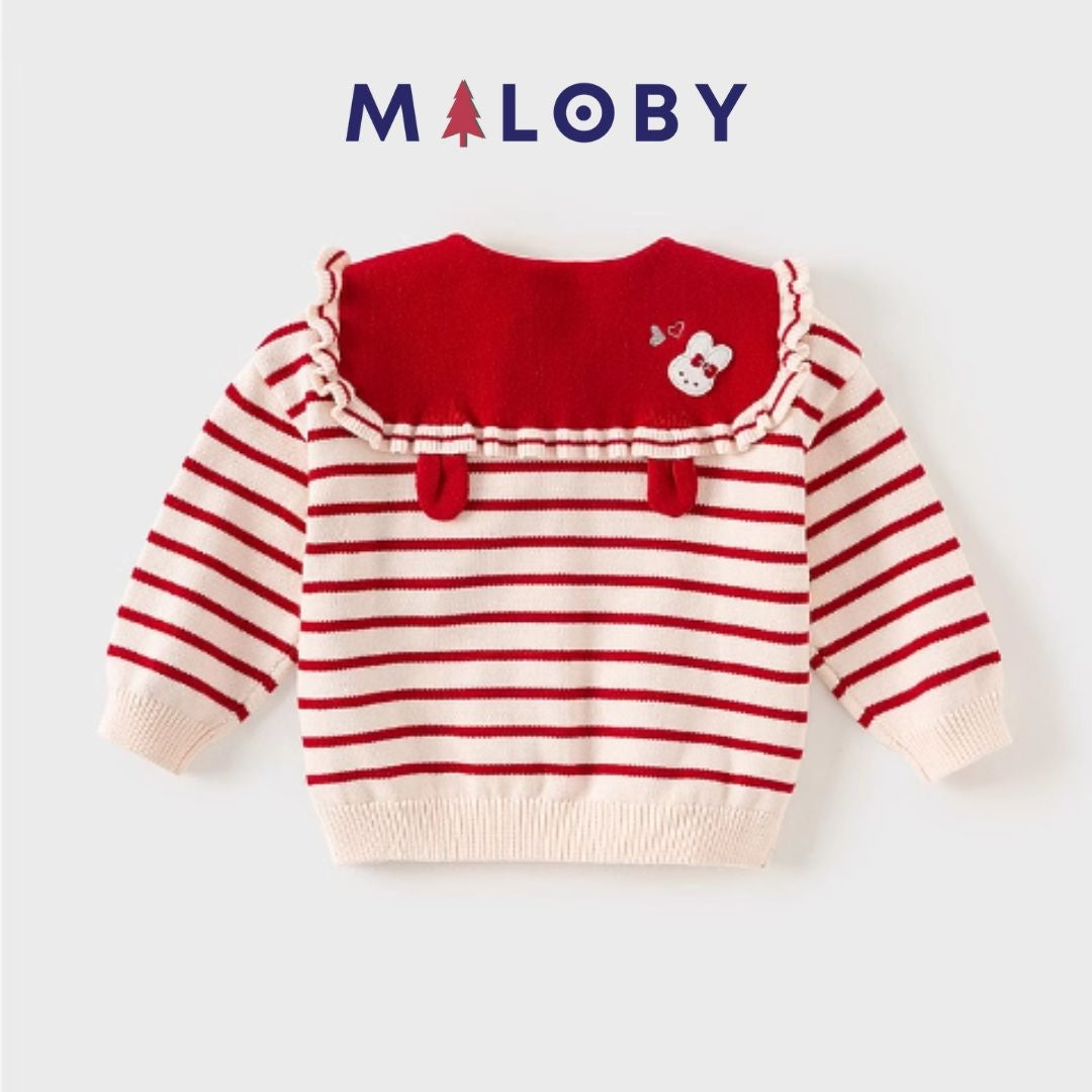 Cardigan rayé rouge pour fille, parfait pour les vêtements enfants au Maroc.