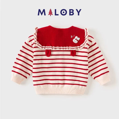 Cardigan rayé rouge pour fille, parfait pour les vêtements enfants au Maroc.