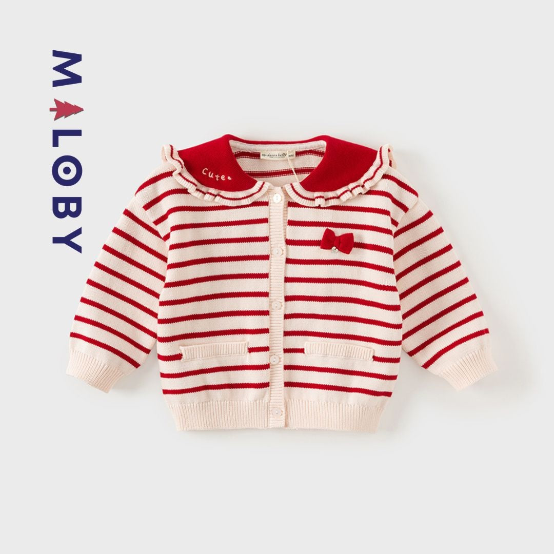 Cardigan rayé rouge pour fille, parfait pour les vêtements enfants au Maroc.