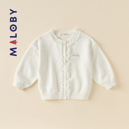 Cardigan à volants beige pour fille, idéal pour les vêtements enfants au Maroc.