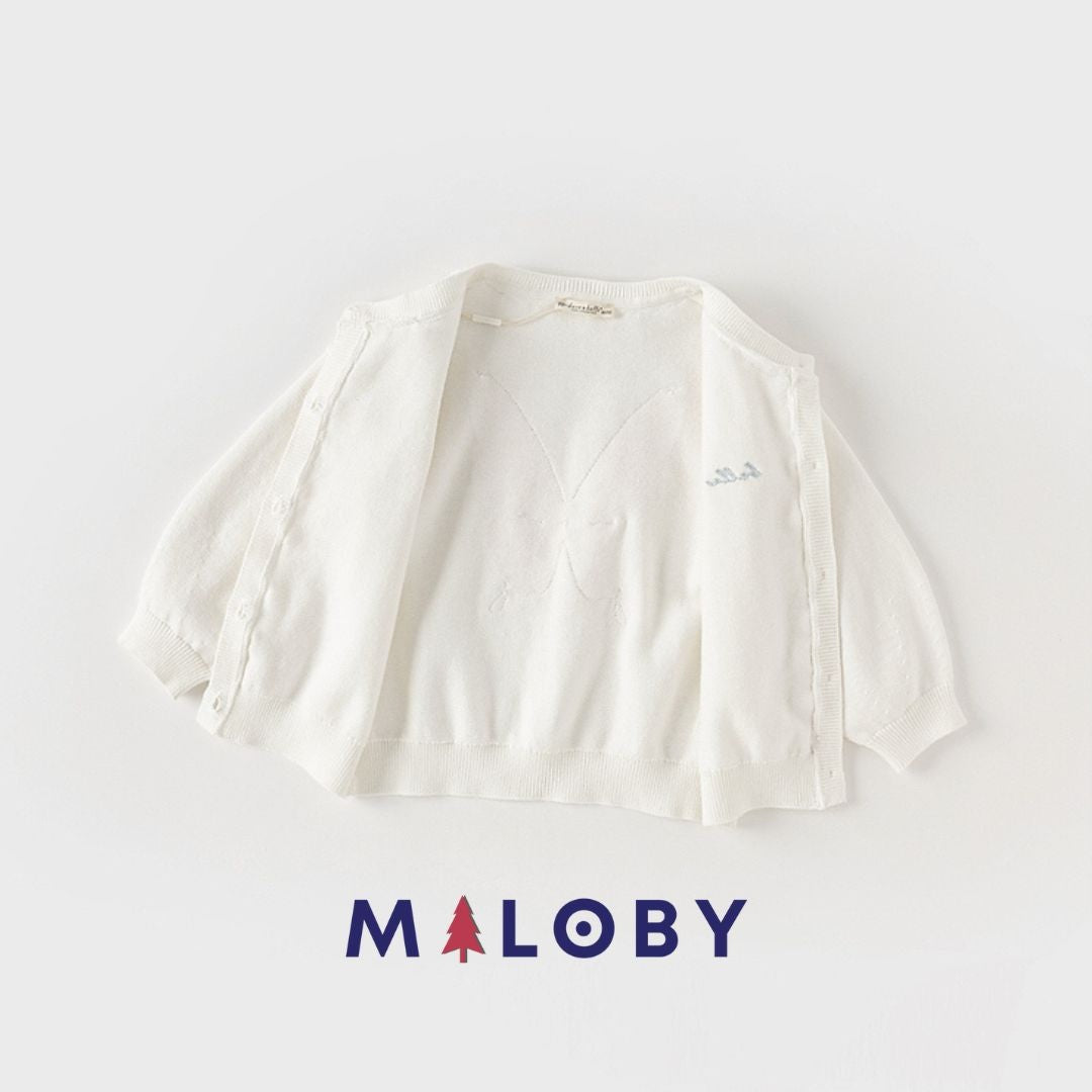 Cardigan à volants beige pour fille, idéal pour les vêtements enfants au Maroc.