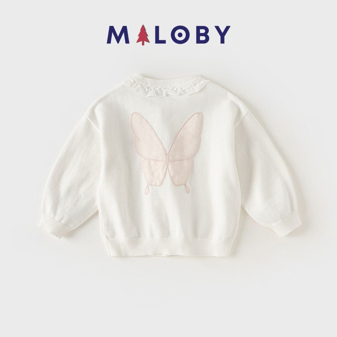 Cardigan à volants beige pour fille, idéal pour les vêtements enfants au Maroc.