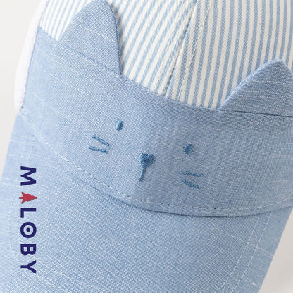 Casquette rayée bleue pour garçon, parfaite pour les vêtements enfants et les anniversaires.