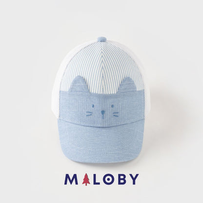 Casquette rayée bleue pour garçon, parfaite pour les vêtements enfants et les anniversaires.