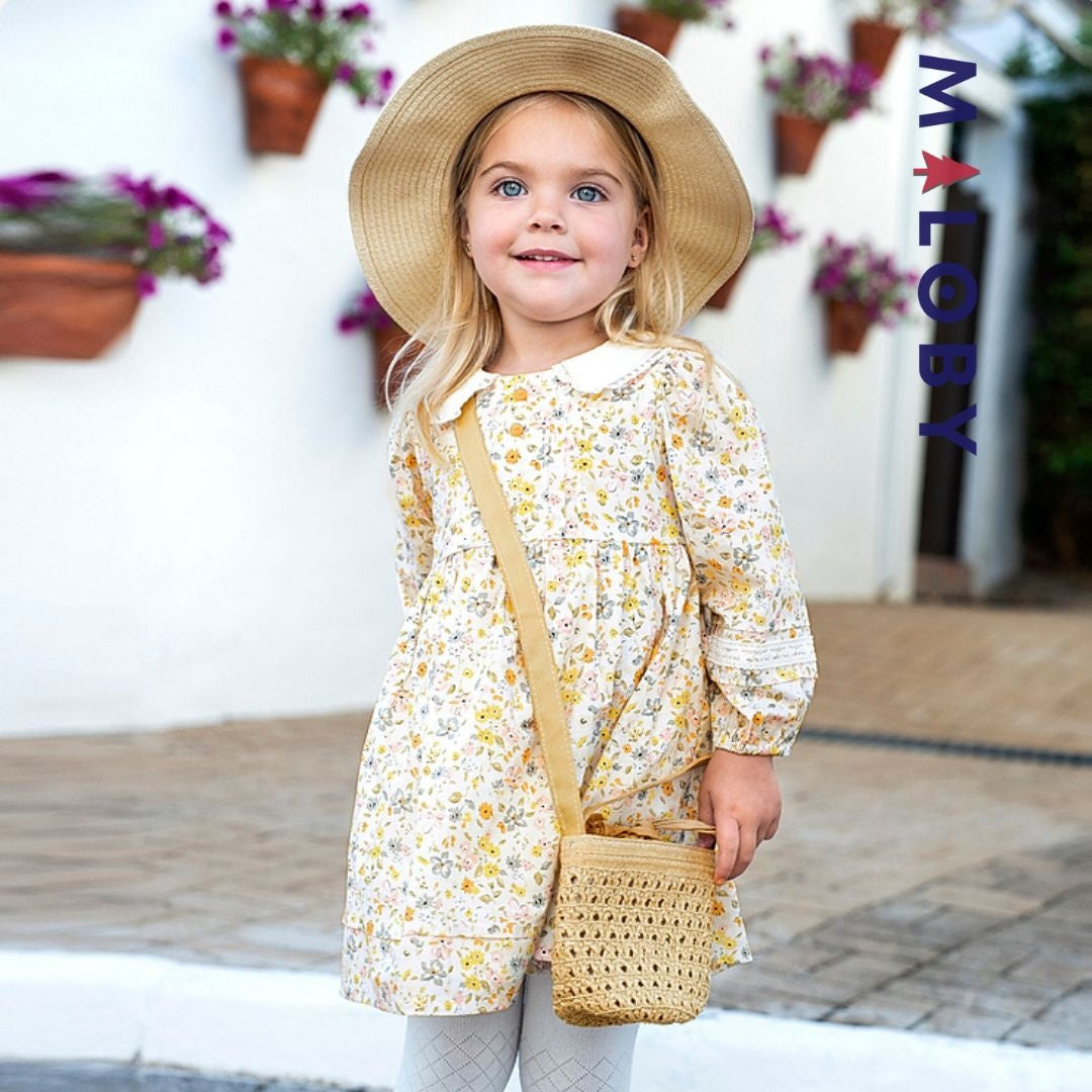 Chapeau aspect paille avec ruban imprimé pour enfant fille en beige, parfait pour les vêtements d'été.