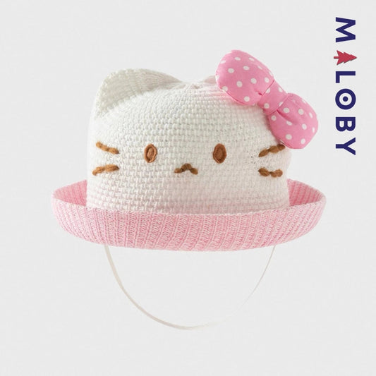 Chapeau en tricot beige style Hello Kitty pour fille, tendance mode enfant