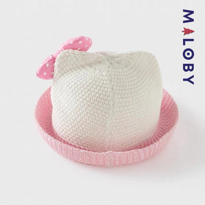 Chapeau en tricot beige style Hello Kitty pour fille, tendance mode enfant