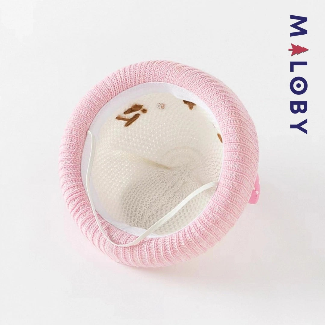 Chapeau en tricot beige style Hello Kitty pour fille, tendance mode enfant