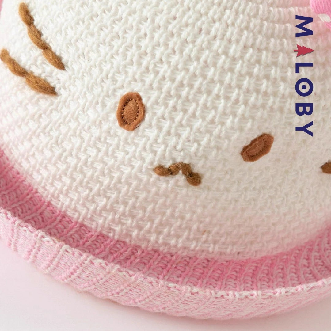 Chapeau en tricot beige style Hello Kitty pour fille, tendance mode enfant
