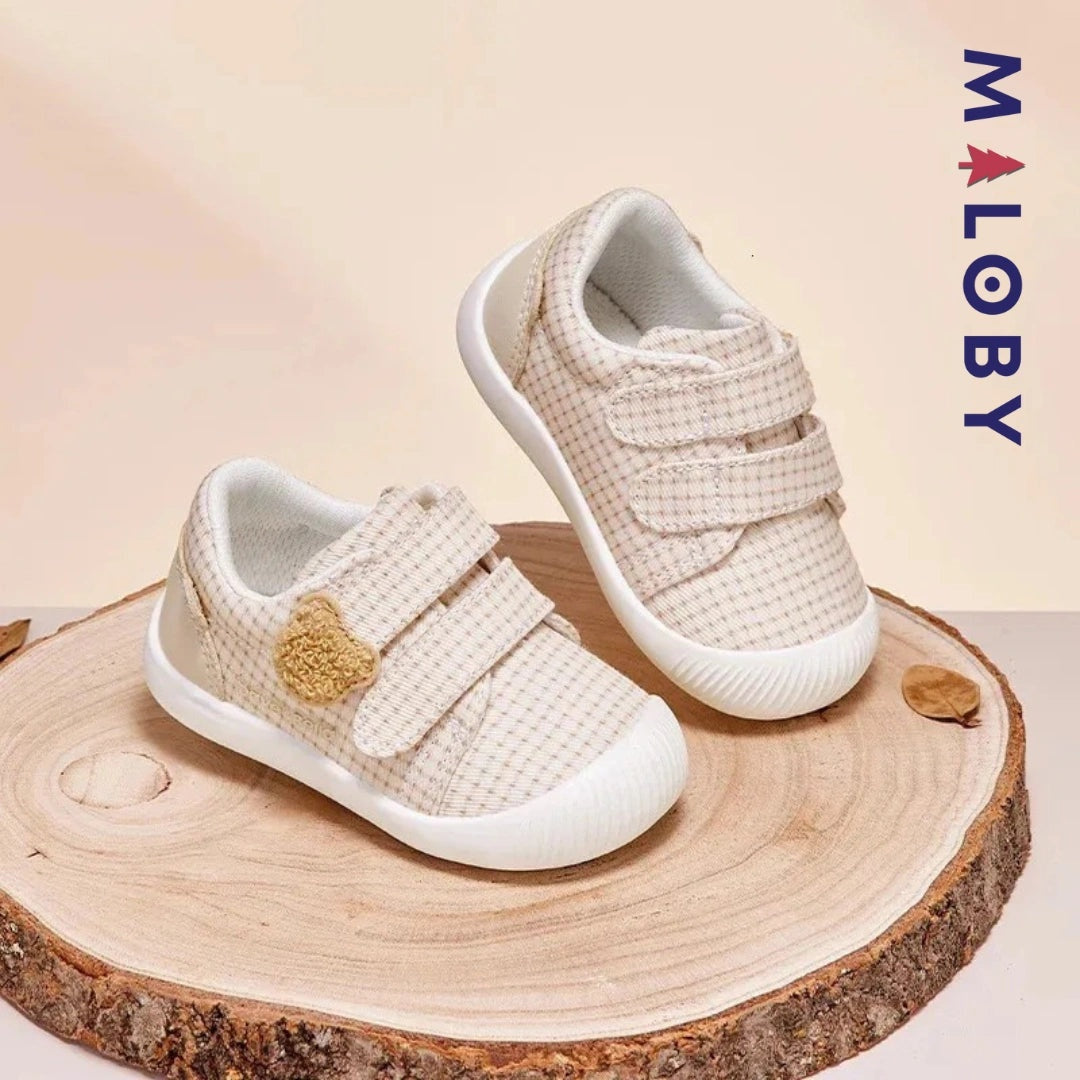 Chaussons souple scratchés bébé Garçon en kaki, confortables et tendance