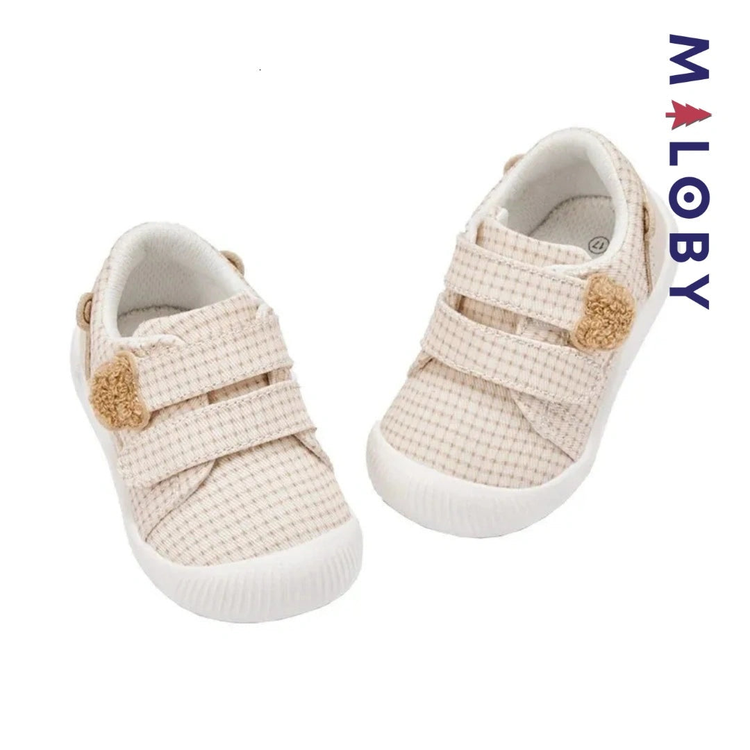 Chaussons souple scratchés bébé Garçon en kaki, confortables et tendance