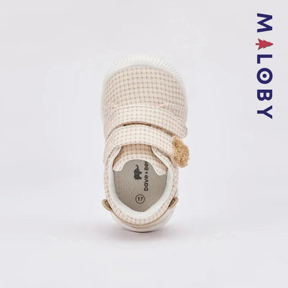 Chaussons souple scratchés bébé Garçon en kaki, confortables et tendance