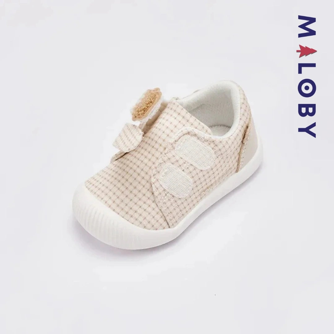 Chaussons souple scratchés bébé Garçon en kaki, confortables et tendance