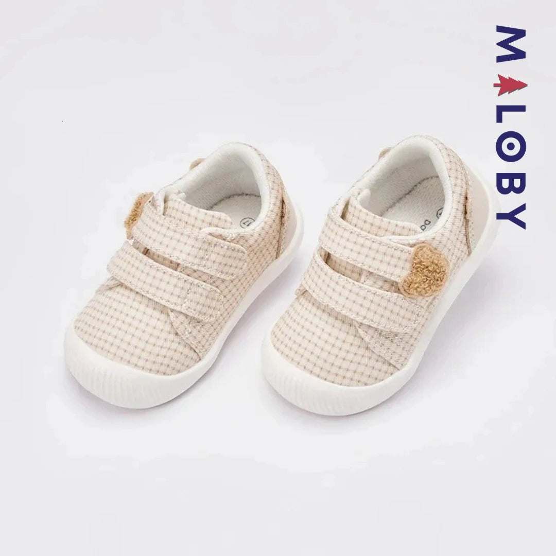 Chaussons souple scratchés bébé Garçon en kaki, confortables et tendance