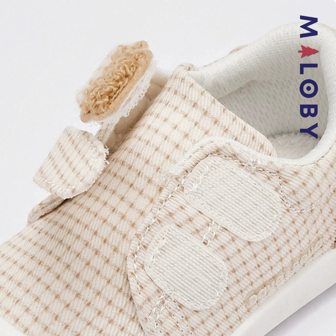 Chaussons souple scratchés bébé Garçon en kaki, confortables et tendance