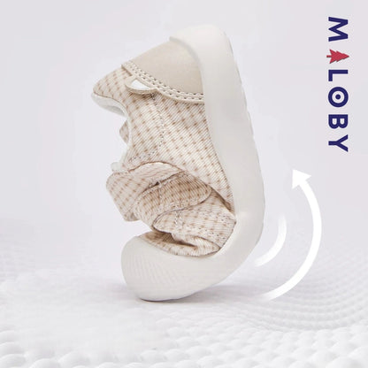 Chaussons souple scratchés bébé Garçon en kaki, confortables et tendance
