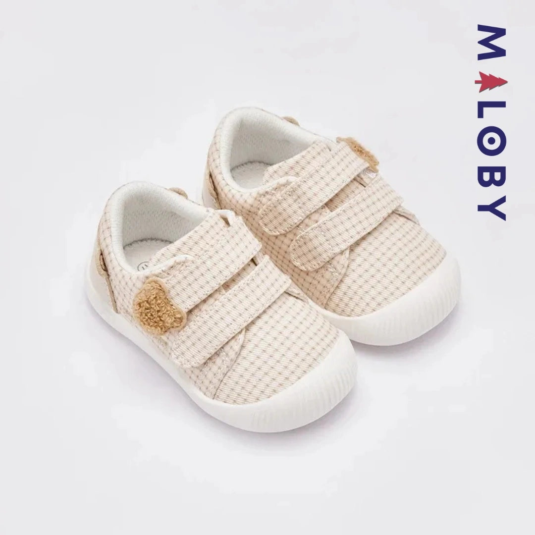 Chaussons souple scratchés bébé Garçon en kaki, confortables et tendance